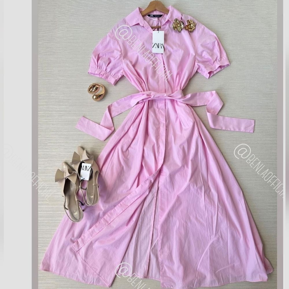 NWT ZARAβPOPLINβSHIRTDRESSβpink - Picture 3 of 13
